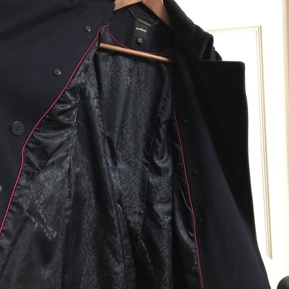 Express Navy Ruffled Pea Coat - Picture 7 of 8